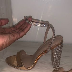 Rose Gold Embellished Block Heeled Sandals